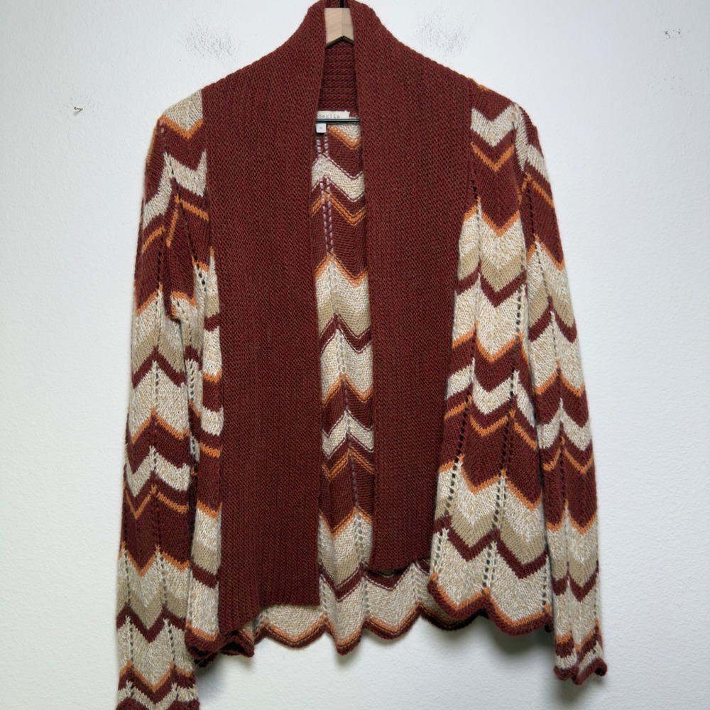 Lineamaglia Women Wool Alpaca Cardigan Sweater Medium Rust Cabin Southwestern